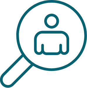 Icon Lupe mit Person im Sichtbereich